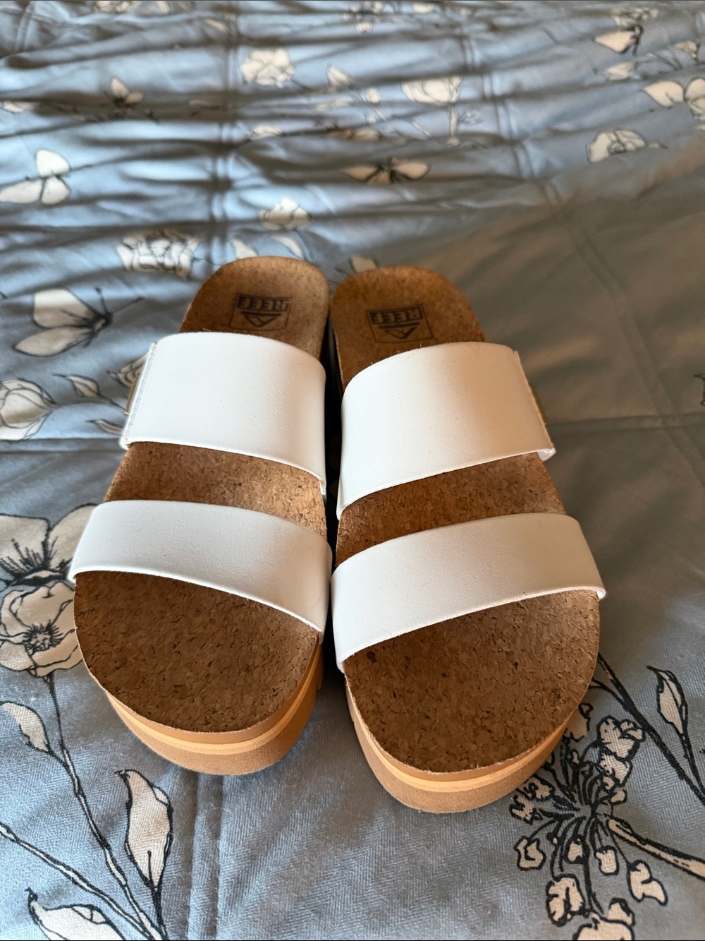 Reef White Cork Slide Sandals for Women - Comfortable Double-Strap Slides